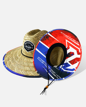 Load image into Gallery viewer, Sun hat, motocross hat, Straw hat, moto hat, Race hat, Motocross race straw hat, red white and blue straw hat, patriotic straw hat