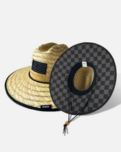 Load image into Gallery viewer, Motooption straw hat, moto sun hat, checkers straw hat, checkers sun hat, motocross sun hat, race hat, checkered flag hat,