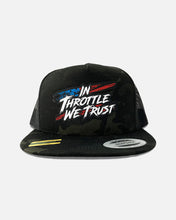 Load image into Gallery viewer, Chaos Flat Brim Trucker Hat - Black Camo