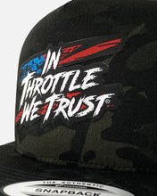 Load image into Gallery viewer, Chaos Flat Brim Trucker Hat - Black Camo