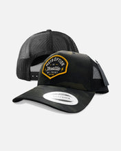 Load image into Gallery viewer, stunner black camo motooption trucker snapback hat