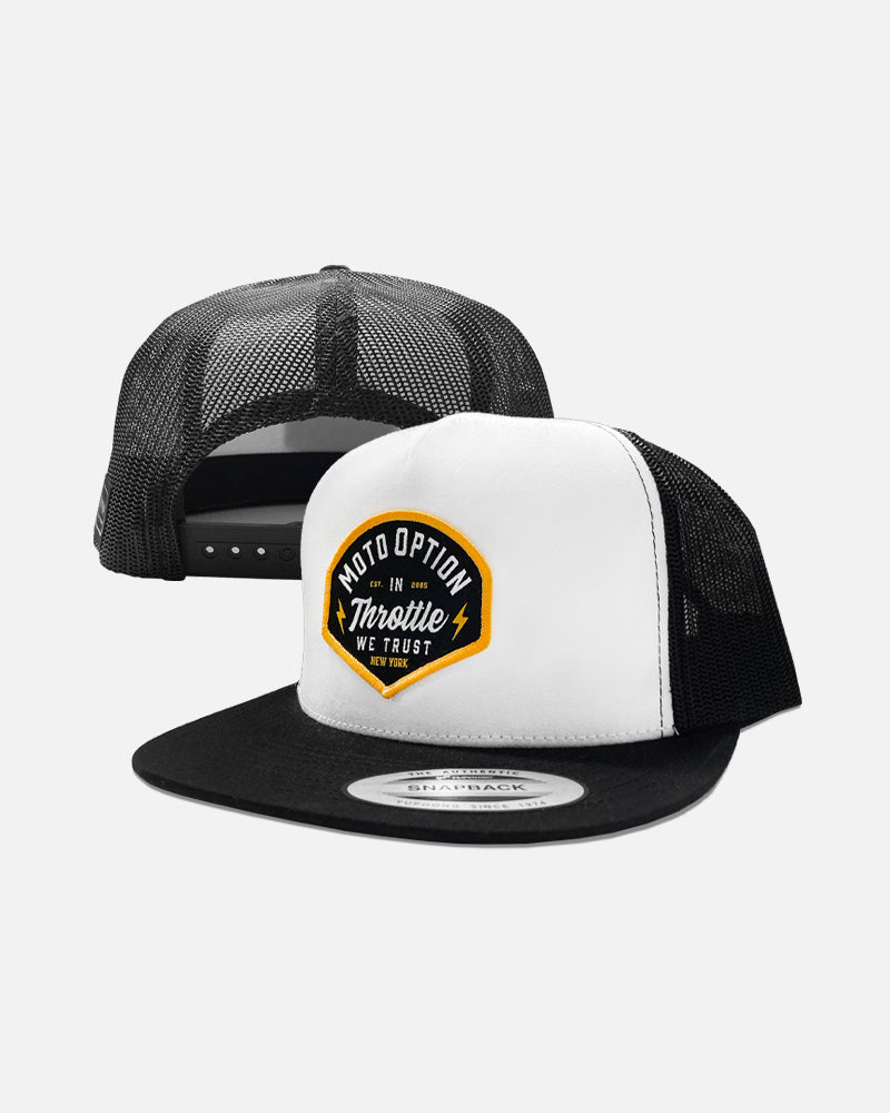 Stunner Flat Brim Trucker Hat White and Black – MotoOption