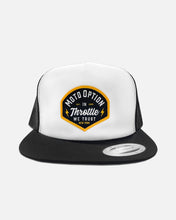 Load image into Gallery viewer, Stunner Flat Brim Trucker Hat - White and Black
