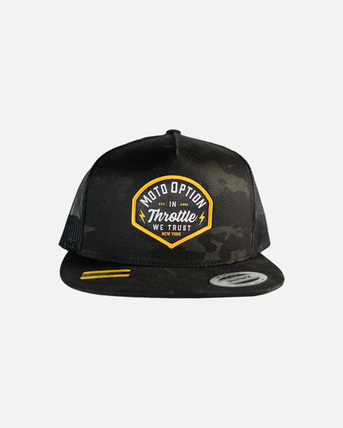 Stunner Flat Brim Trucker Hat - Black Camo