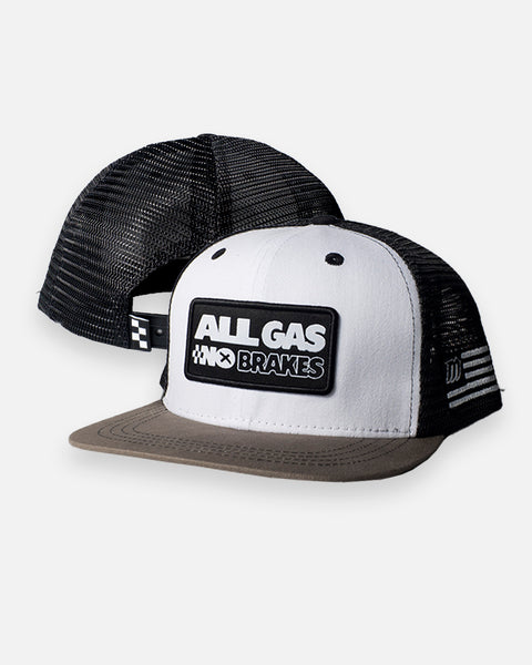 All Gas No Brakes Premium Flat Brim Trucker Hat - Grey and Black