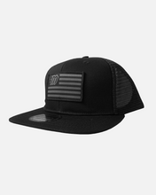 Load image into Gallery viewer, Ghosted Flag Premium Flat Brim Trucker Hat - Black
