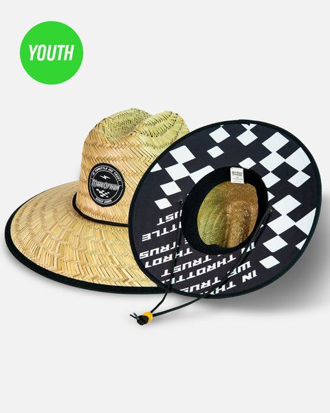 Youth Checkerz Straw Hat - Black and White
