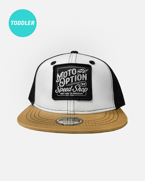 Toddler Fast Way Premium Flat Brim Trucker Hat - Tan and Black