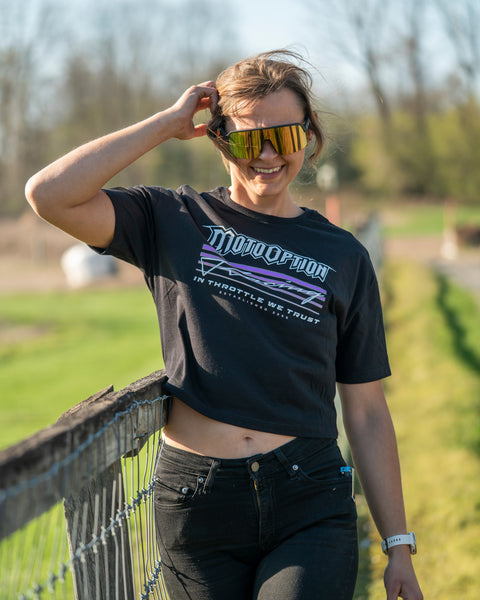 Womens Echo Racing Cropped Tee - Black