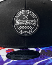 Load image into Gallery viewer, Mechanic Fireworks Premium Flat Brim Trucker Hat - Red, Blue and Black
