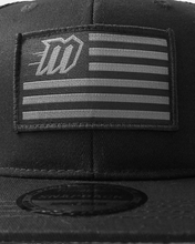 Load image into Gallery viewer, Ghosted Flag Premium Flat Brim Trucker Hat - Black
