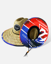 Load image into Gallery viewer, Sun hat, motocross hat, Straw hat, moto hat, Race hat, Motocross race straw hat, red white and blue straw hat, patriotic straw hat
