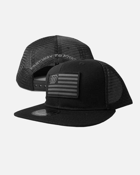 Ghosted Flag Premium Flat Brim Trucker Hat - Black