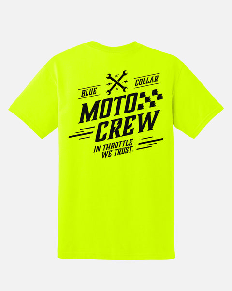 Mens Blue Collar Moto Crew Tee - Safety Green