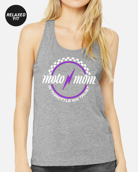 Womens Moto Mom Tank - Heather Gray