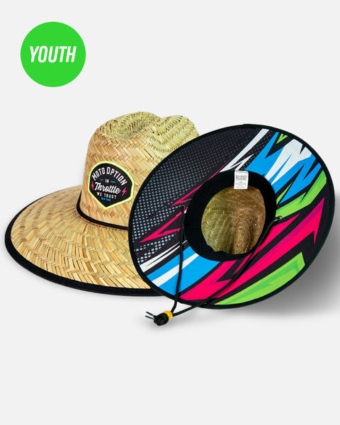 Youth Neon Bolt Straw Hat - Pink, Green and Blue