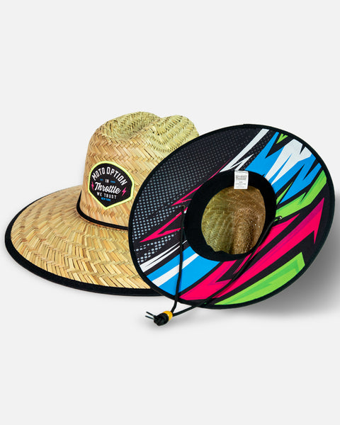 Neon Bolt Straw Hat - Pink, Green and Blue