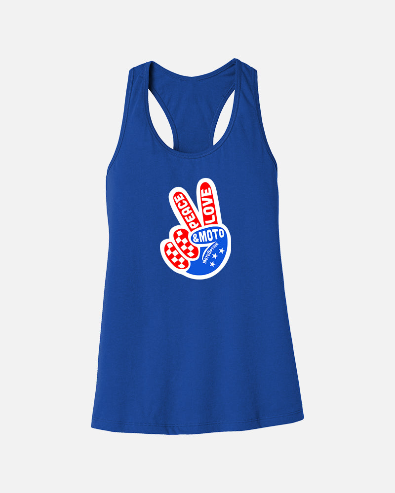 Womens Peace Love & Moto Tank - Blue