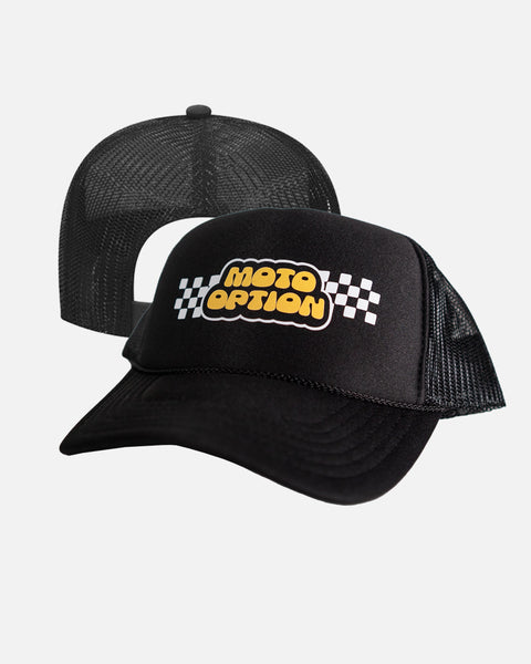 Vintage Race Day Foam Trucker Hat - Black