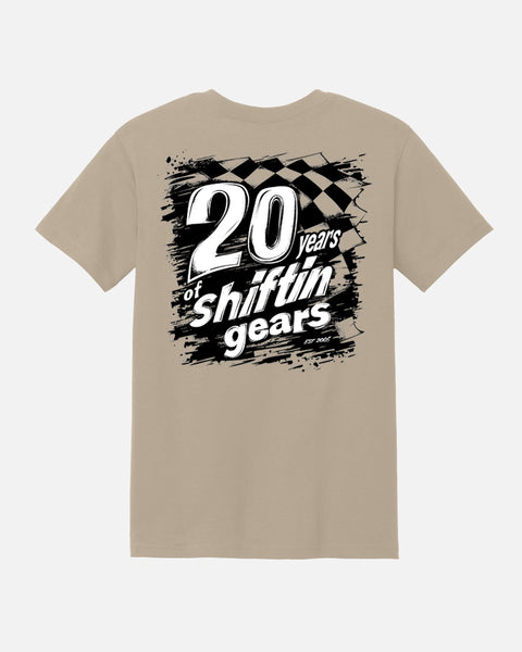 Mens 20 Years Shiftin' Gears Tee - Tan
