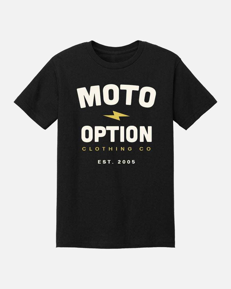 Mens Stack Bolt Tee - Black and Gold