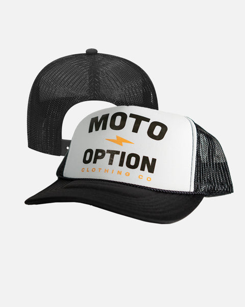 Stacked Bolt Foam Trucker Hat - Black and White