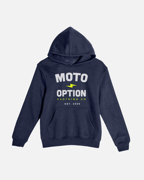 Youth Stacked Bolt Hoodie - Navy
