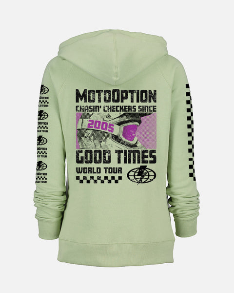 Womens World Tour Funnel Neck Hoodie - Celadon Green