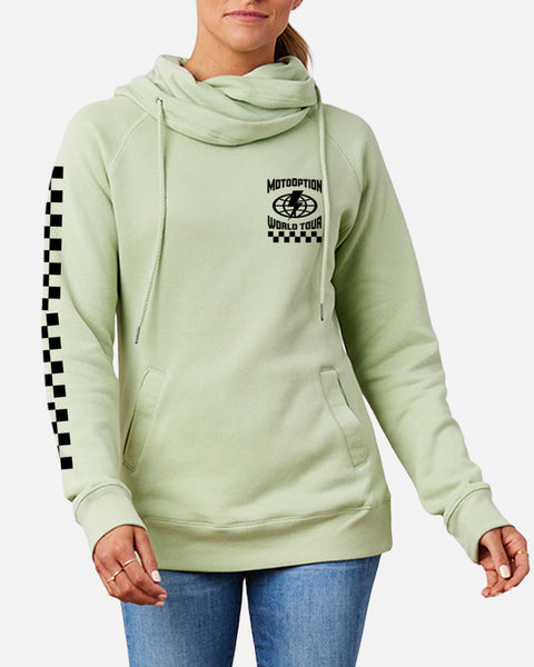Womens World Tour Funnel Neck Hoodie - Celadon Green