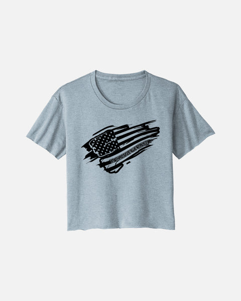 Womens Wave the Flag Cropped Tee - Washed Denim