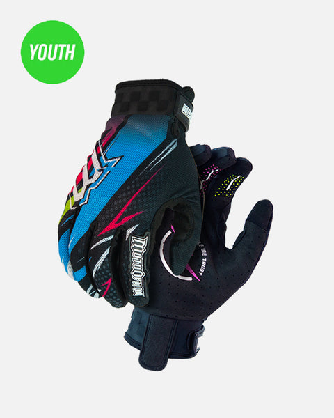 Youth Elite Neon Bolt Riding Glove - Blue and Black