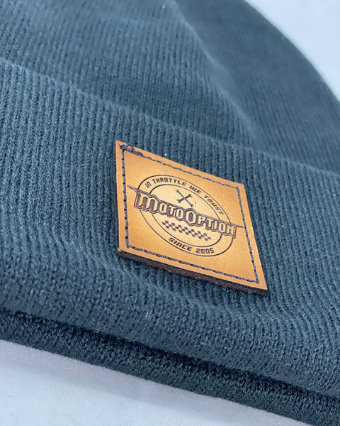 Mechanic Leather Patch Beanie - Black