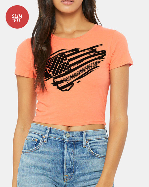 WOMENS WAVE THE FLAG CROPPED TEE - CORAL