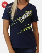 Load image into Gallery viewer, WOMENS SLASH ATTACK V-NECK TEE - NAVY
