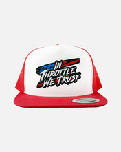 Load image into Gallery viewer, Chaos Flat Brim Trucker Hat - Red and White
