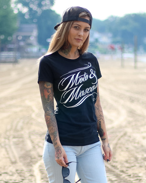 Womens Moto and Mascara Tee - Black