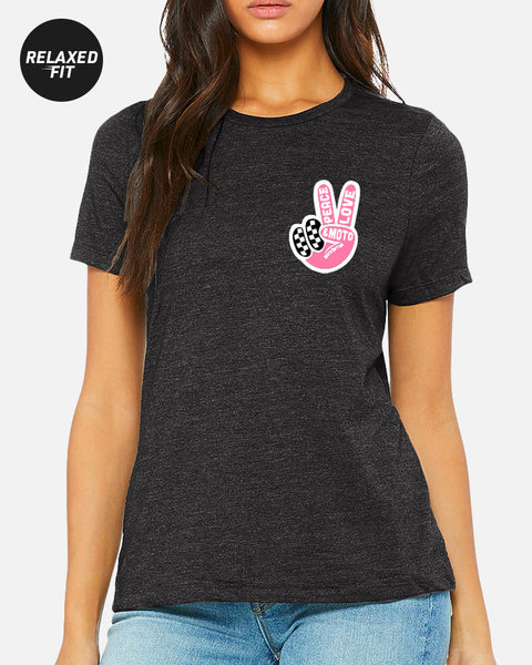 Peace Love Moto Tee - Heather Gray