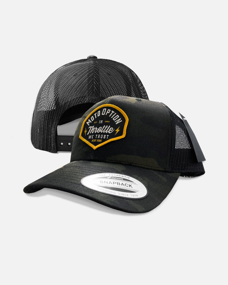 stunner black camo motooption trucker snapback hat 