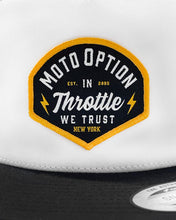 Load image into Gallery viewer, Stunner Flat Brim Trucker Hat - White and Black
