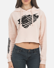 Load image into Gallery viewer, women&#39;s pink cropped hoodie with flag on front

