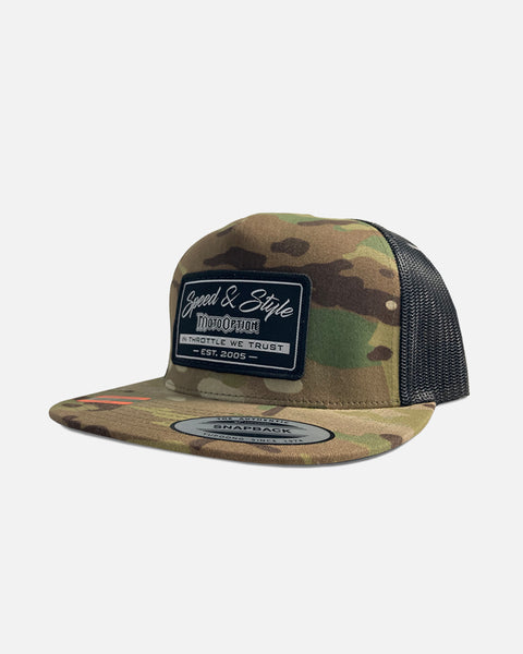 Speed and Style Flat Brim Trucker Hat - Army Camo
