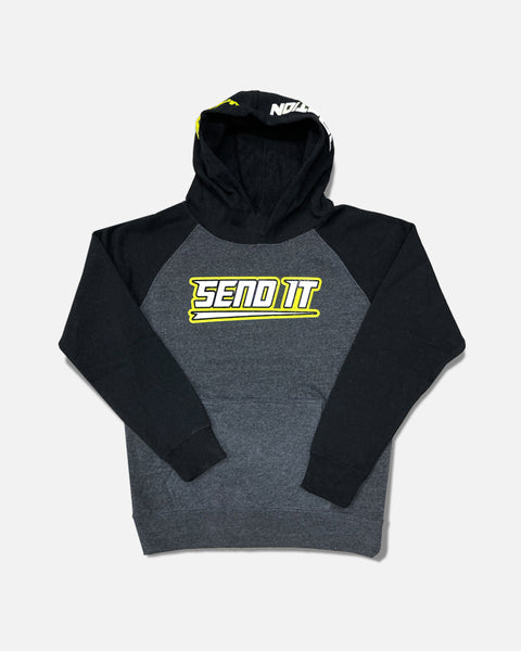 YOUTH SEND IT RAGLAN HOODIE - BLACK / GRAY